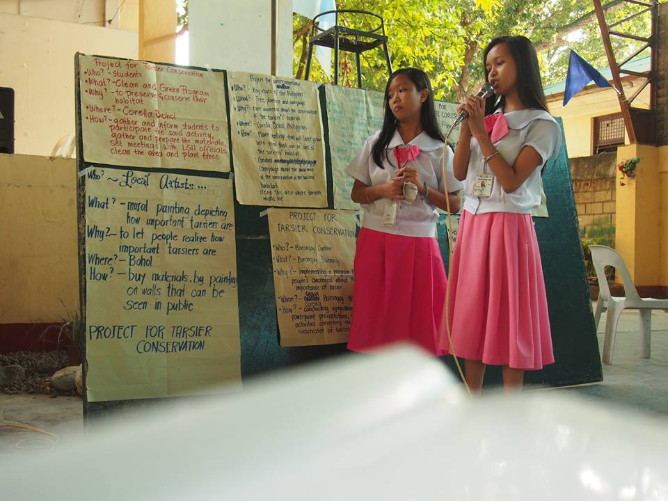 Students of DCPNHS present their report during the Tarsier Educational Campaign